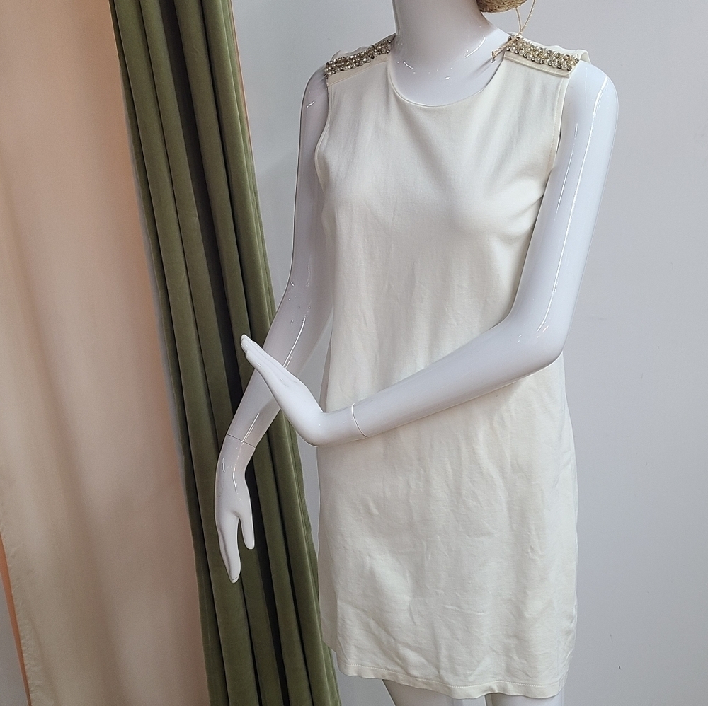 Vivienne Tam Creamy White Embellished Shoulders Dress Size Small